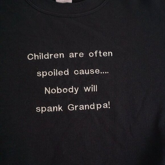 VTG '90S Jerzees Black Embroidered Funny Grandpa Cotton Crewneck Sweater XL - Picture 4 of 9